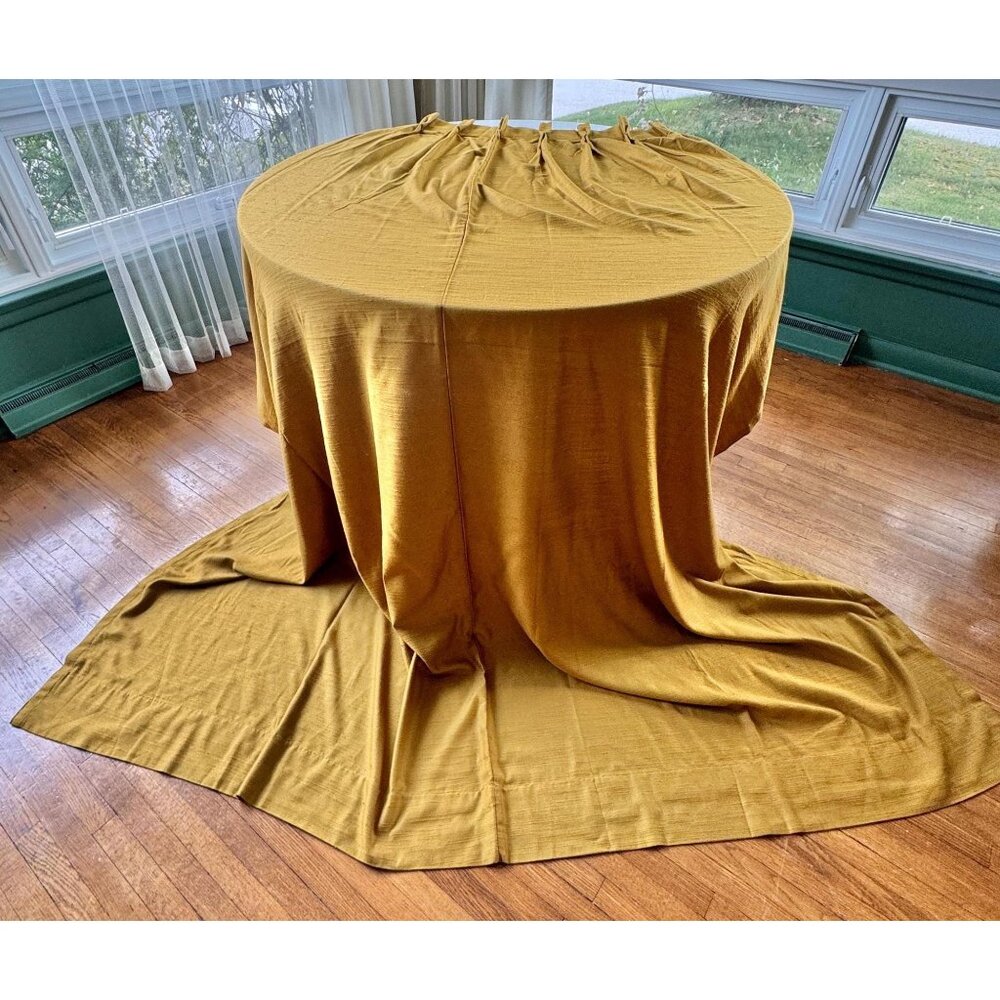 Vintage 60s curtain, golden yellow, pleated panel, semi sheer, oversized